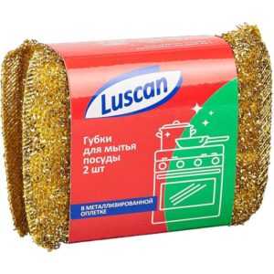 Губки д/мытья посуды Luscan поролоновые в металлизированной оплетке 115x78x28 мм 2 шт